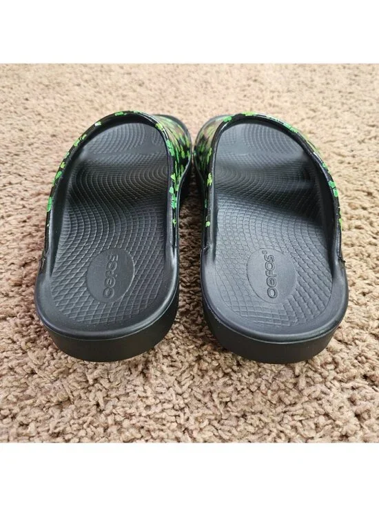 OOFOS OOahh Slide Sandals M9 W11 Sport Recovery Black Shamrock St. Patrick's Day - Picture 3 of 7